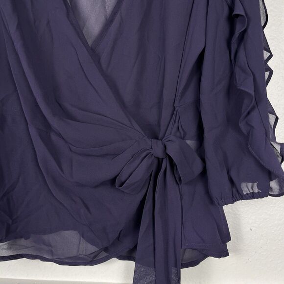 Boho Blouse Womens Large Purple Sheer Feminine Coquette Fairy Ruffle Sleeve - Picture 3 of 10